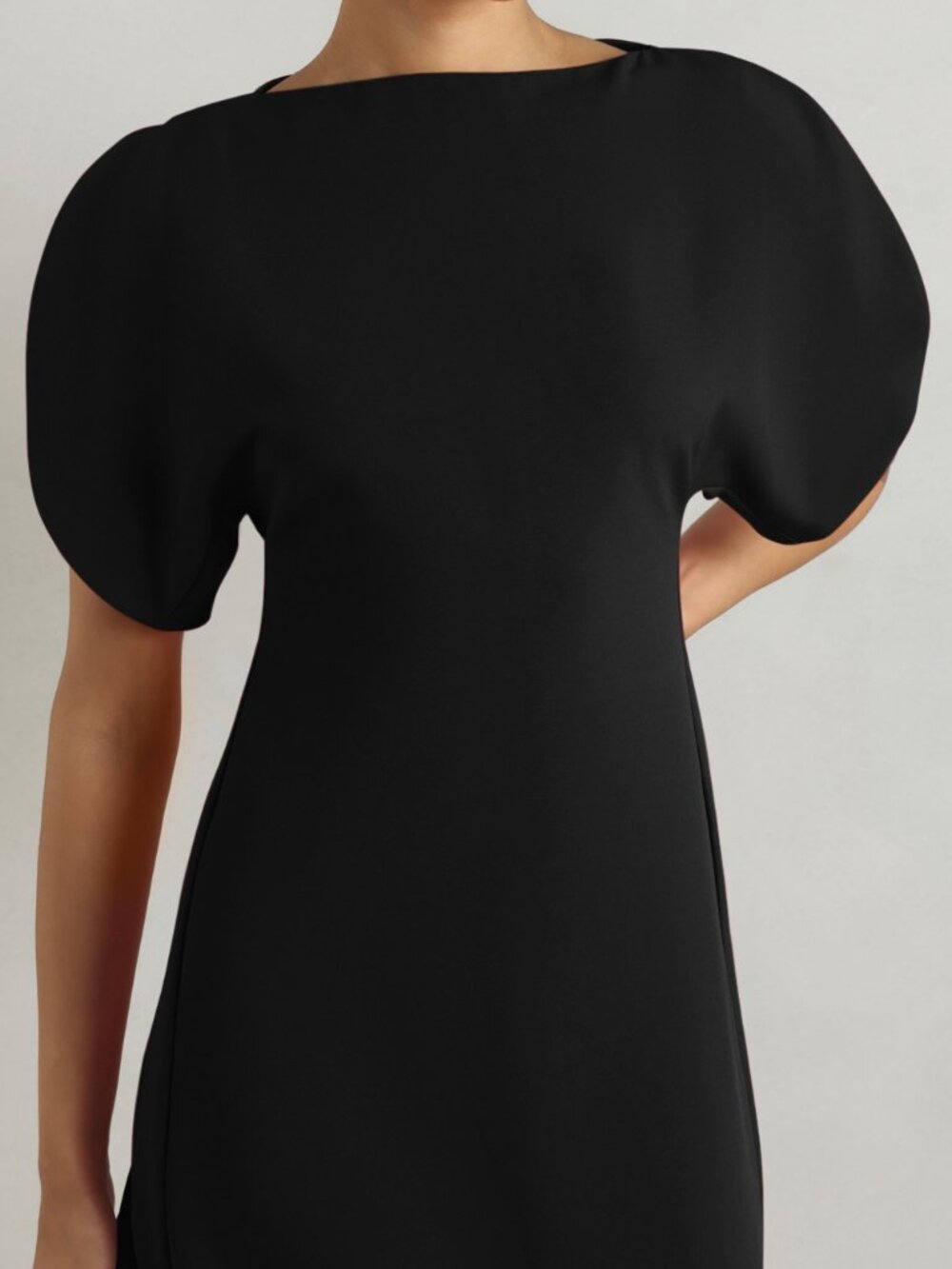 Black Chic Women's Woven Fabric Asymmetrical Puff Sleeve Midi Dress